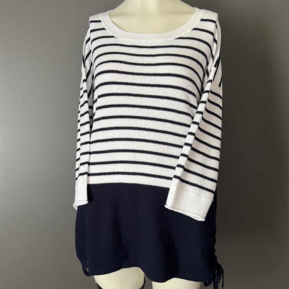 Talbots - T by Talbots Navy and White Lightweight Sweater Top Petite XL NWT